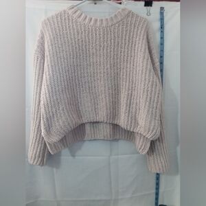 Olive + Oak Pink Chenille Ribbed Knit Cropped Sweater Boxy Pullover Size M